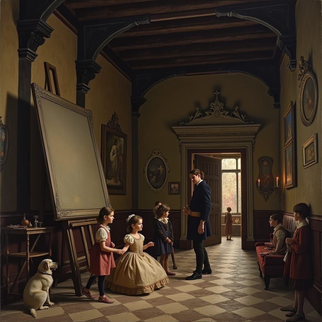 A Medieval Chamber with Rich Tones and Mysterious Art