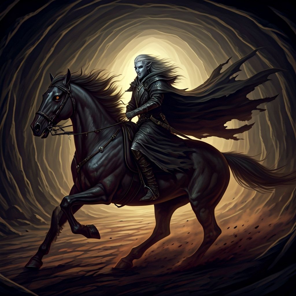 Desperate Drow Rider in Underdark Cave