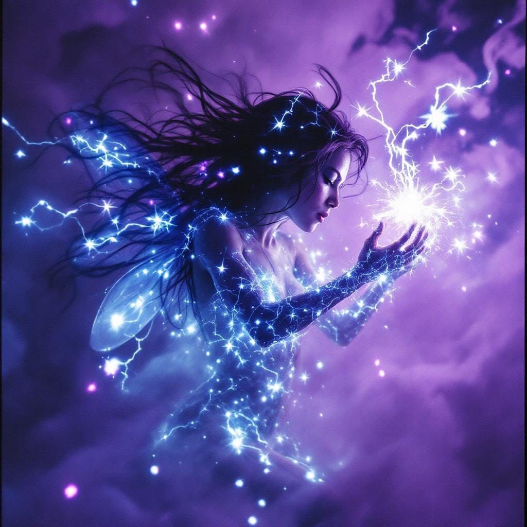 Electric Fairy Dancing in Mist, Cinematic Film Still