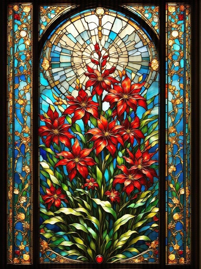 Stained Glass Iris Bouquets in Victorian Style