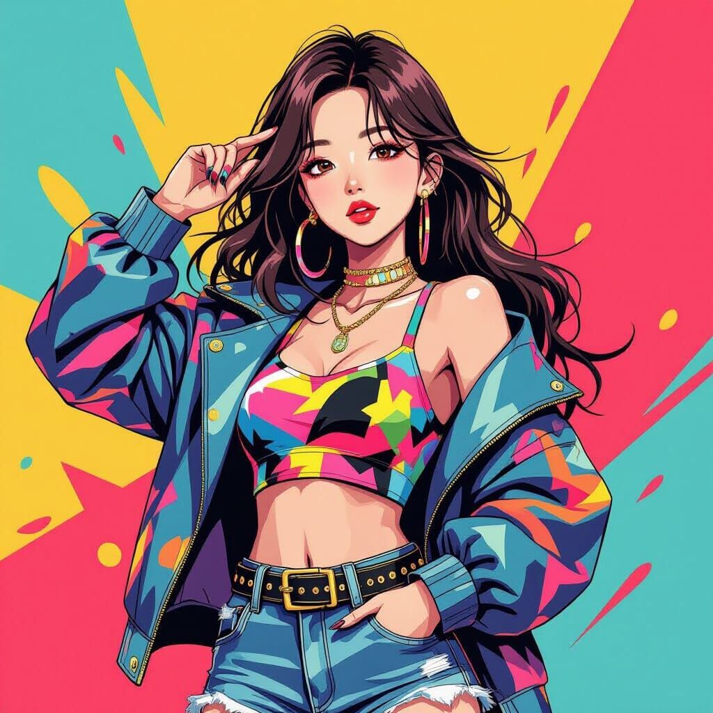 Vibrant K-Pop Idol Portrait in Manga Style