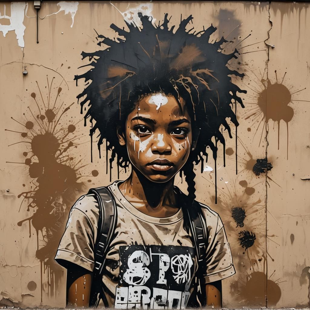 Banksy-esque Street Art of African American Girl
