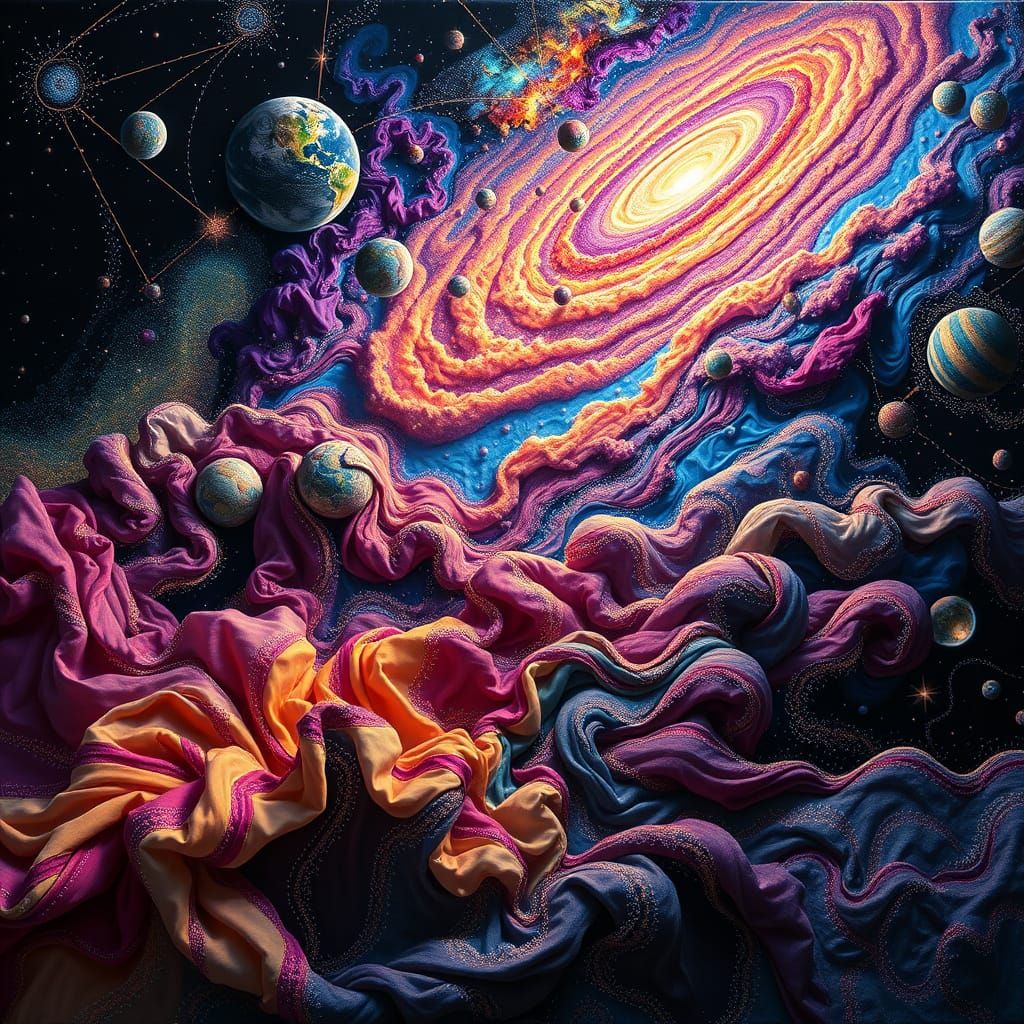 Cosmic Tapestry in Vibrant Fabric