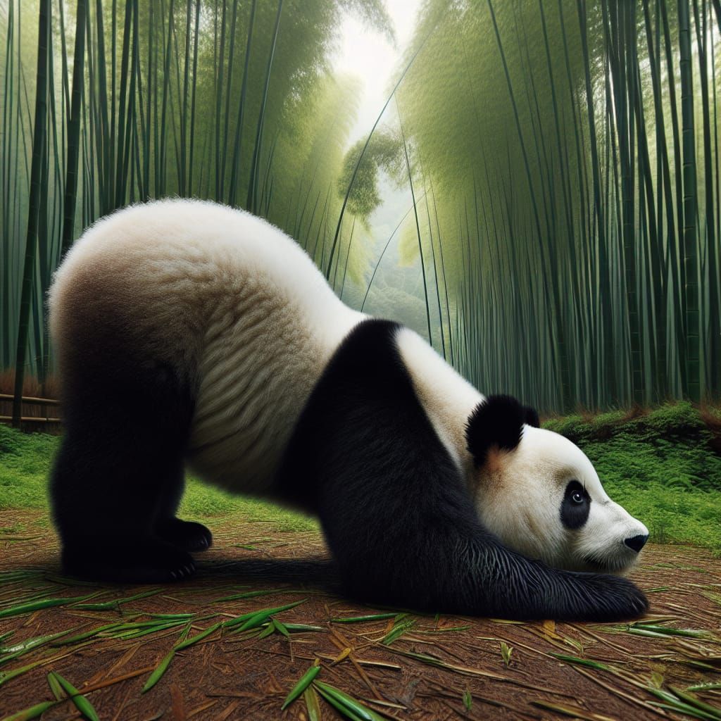 A Panda Bear in Downward-Facing Dog Yoga Pose