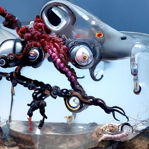 Biopunk Octopus Diorama in Digital Illustration Style