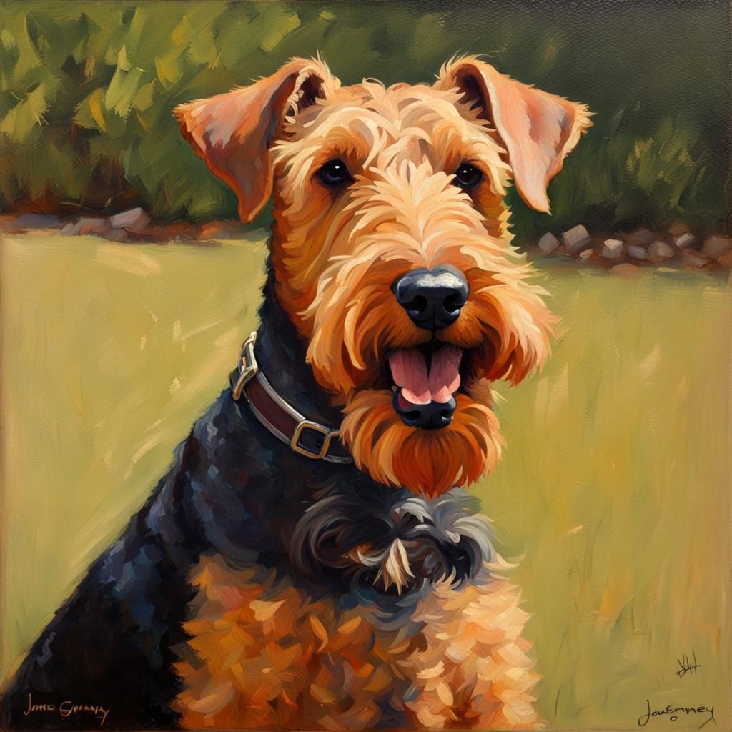 Airedale Terrier oil painting