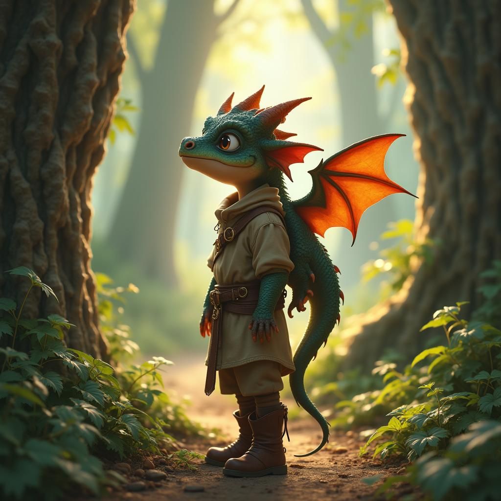 Child in Forest with Dragon: Fantasy Concept Art