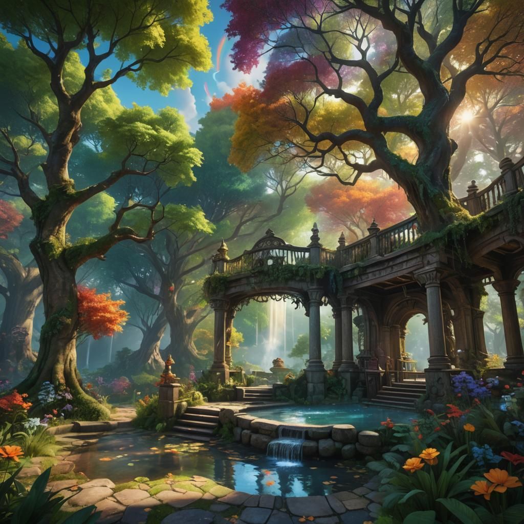 Daydreaming Girl by Wishing Well: Matte Painting