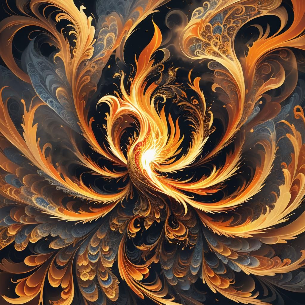 Abstract Phoenix Rising Fractal in Vector Style