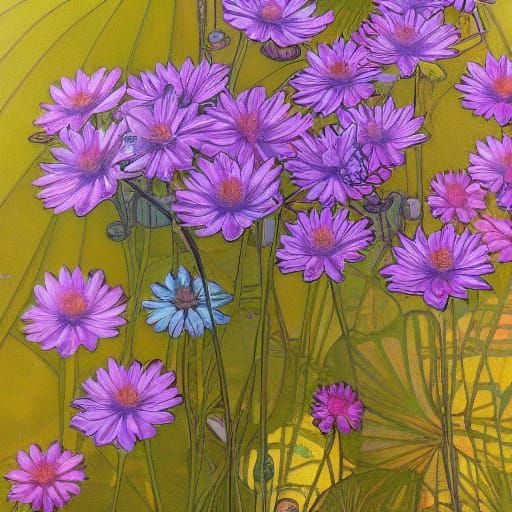 VW Beetle with Lotus Flower in Art Nouveau Style