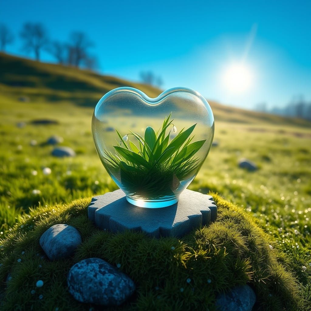 Whimsical Springtime Glass Vessel Amidst Enchanted Meadow
