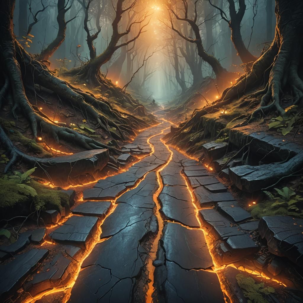 Mystical Forest Road Crack in Matte Painting
