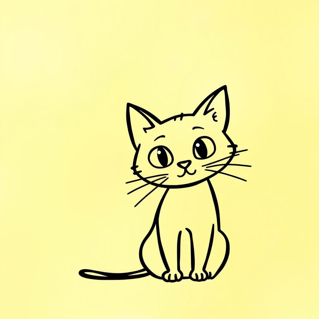 Minimalist Doodle Cat Caricature on Pastel Yellow