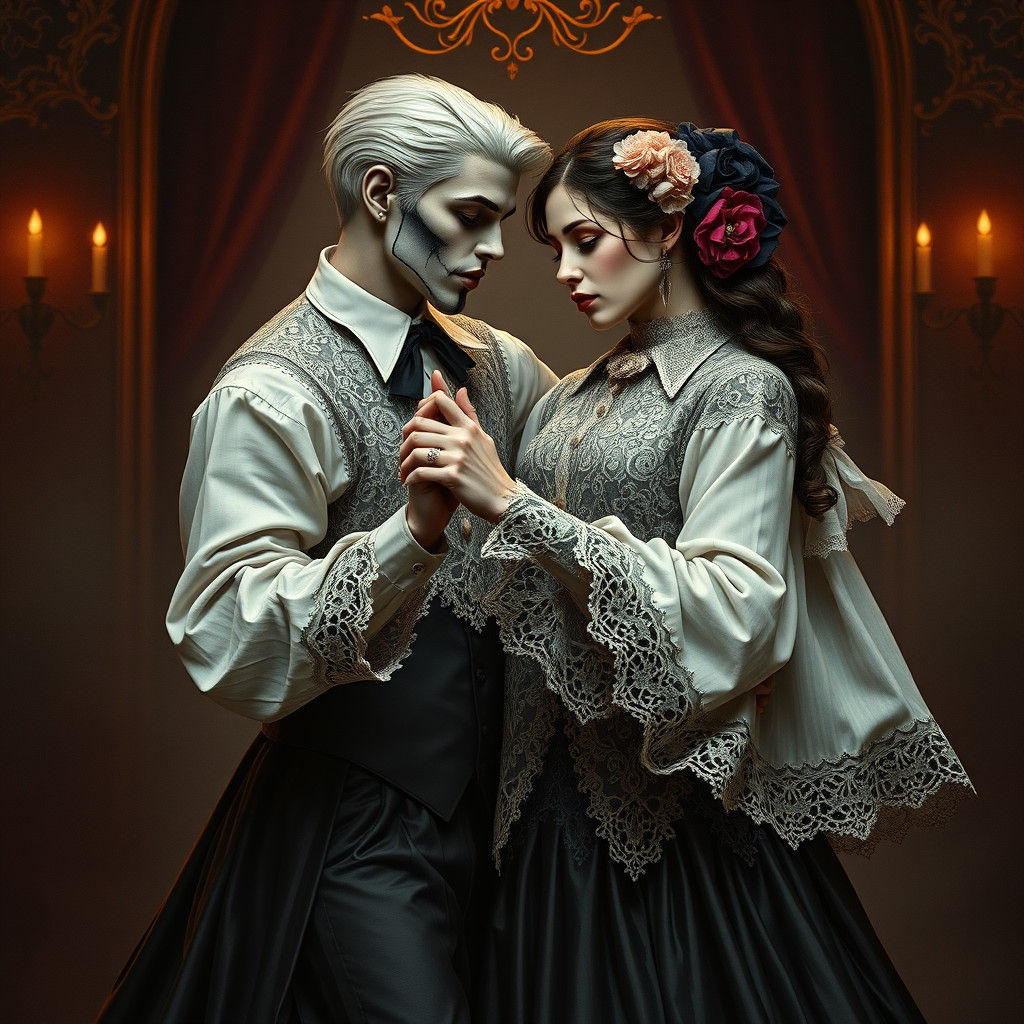 Gothic Couple's Tango: A Whimsical Masterpiece