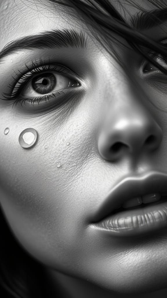 Dramatic Portrait of Woman with Water Droplets