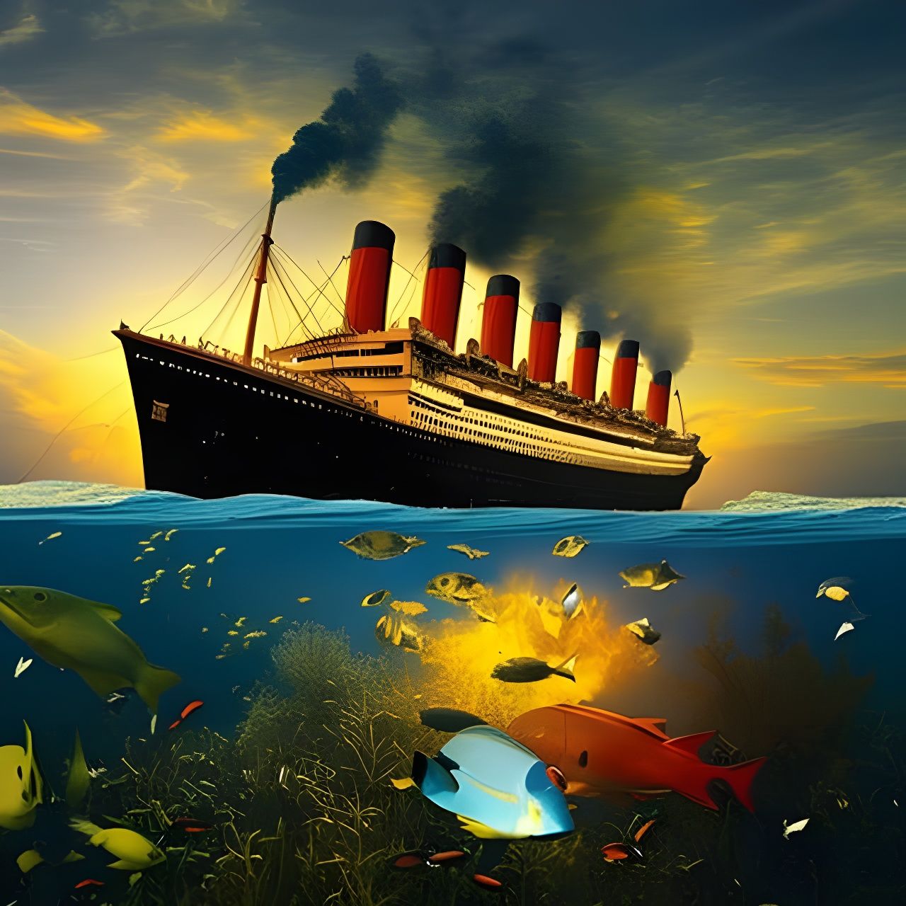 Titanic Wreck in Ethereal Underwater Masterpiece