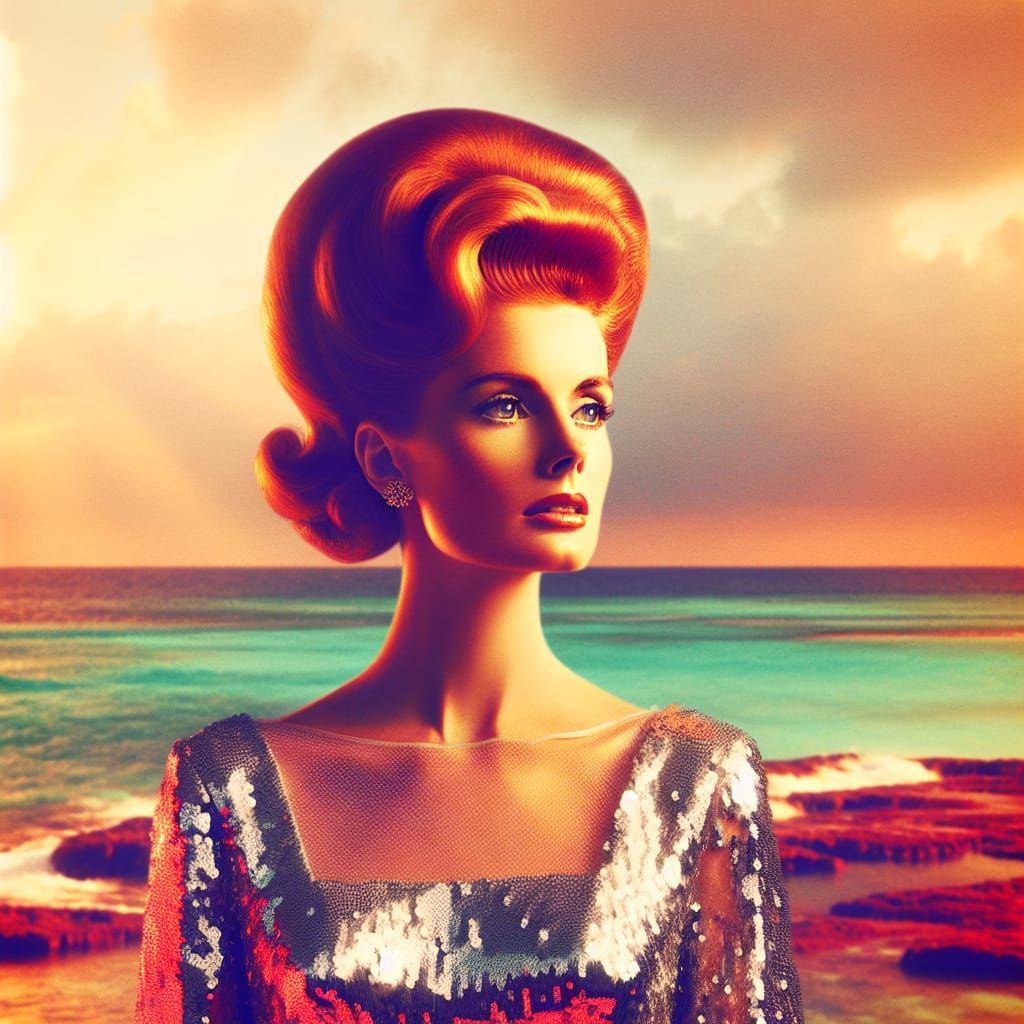 Elegant Woman in Silver Gown at Twilight