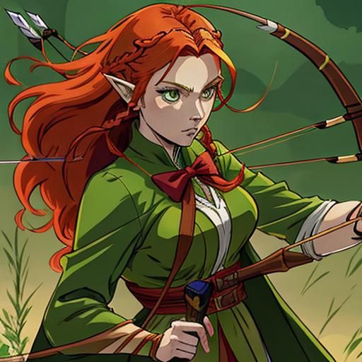Anime Elven Girl with Bow and Arrows, Manga Style