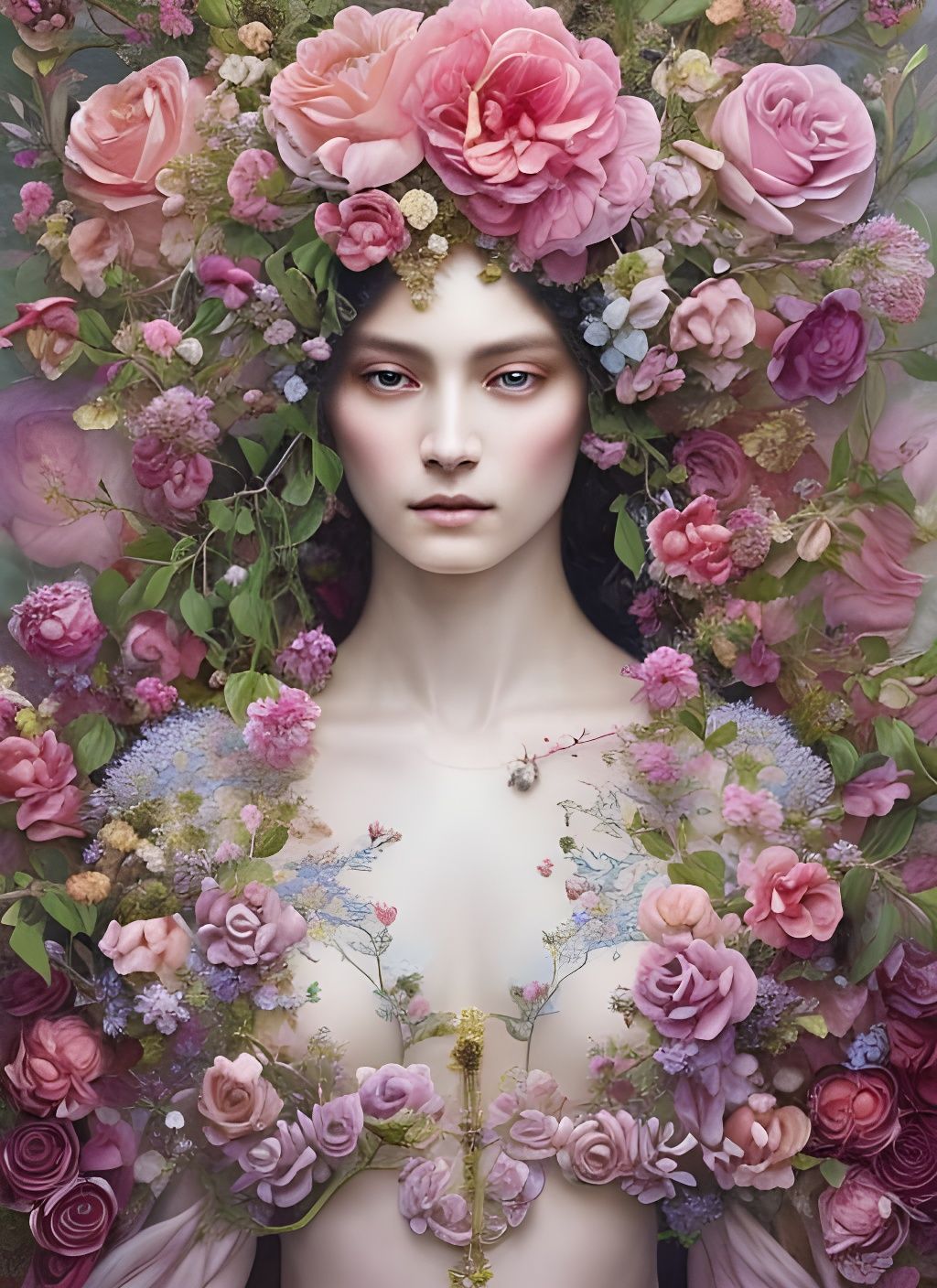 Gorgeous Rose Goddess in Mixed Media