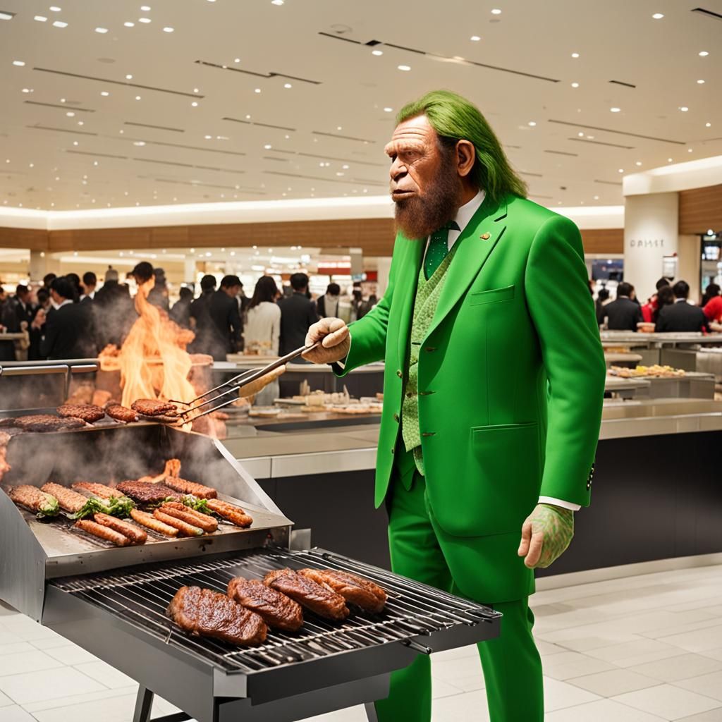 Neanderthal BBQ in Japanese Shopping Mall