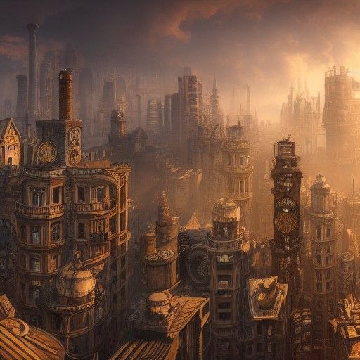 Detailed Steampunk City Landscape Concept Art