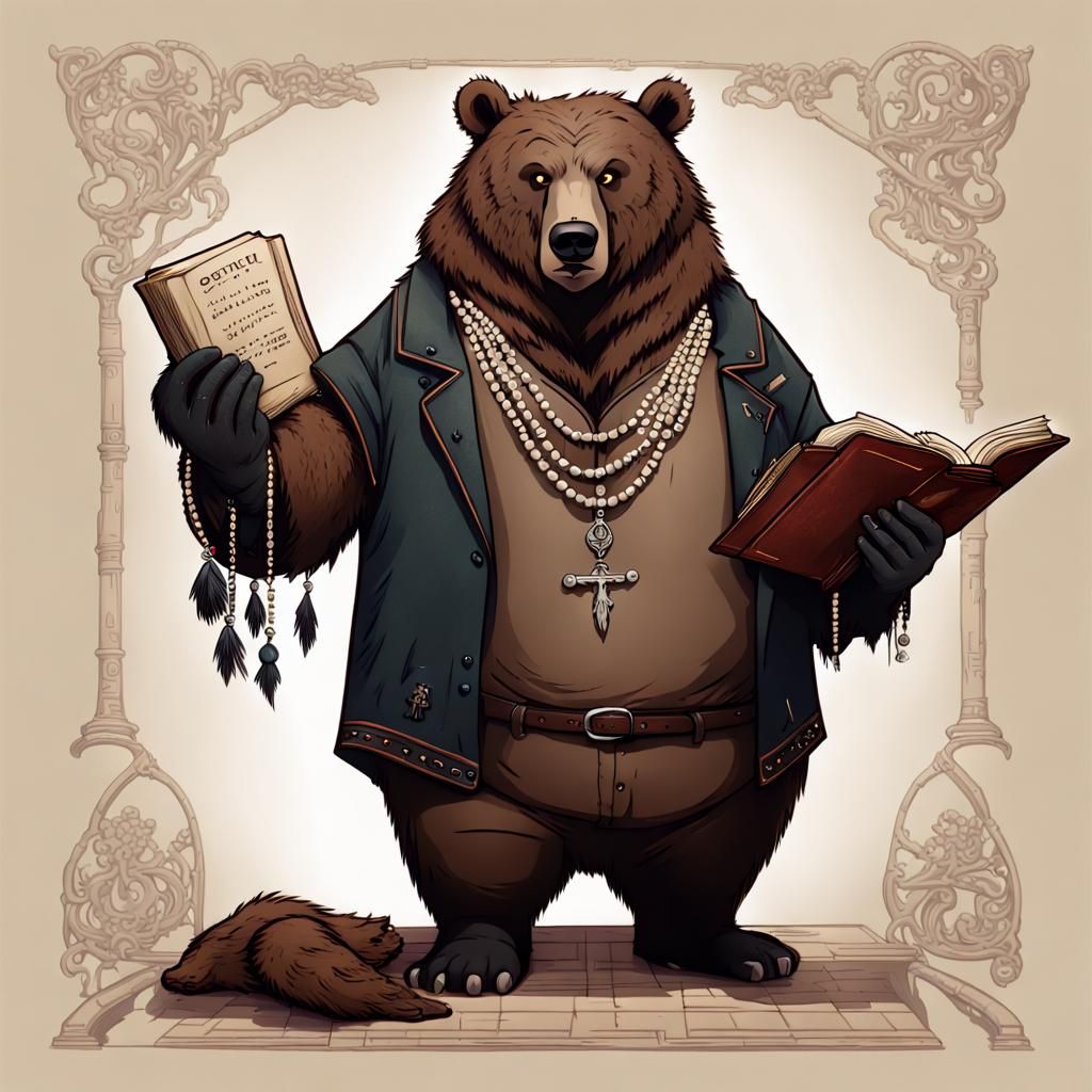 Grizzly Bear Cleric Portrait in Dungeons and Dragons Style