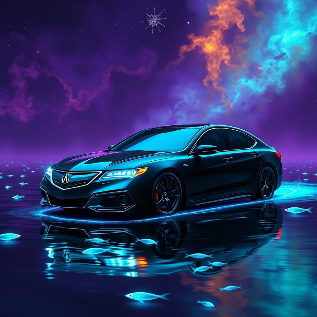 Ethereal Acura TL Surrounded by Bioluminescent Waters and Co...