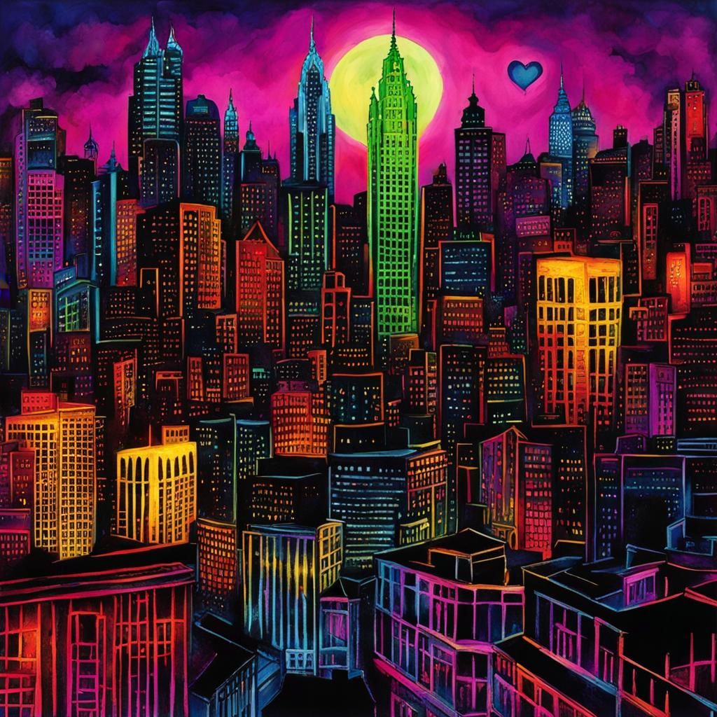 Neon Gothic Cityscape: A Dark Love Story