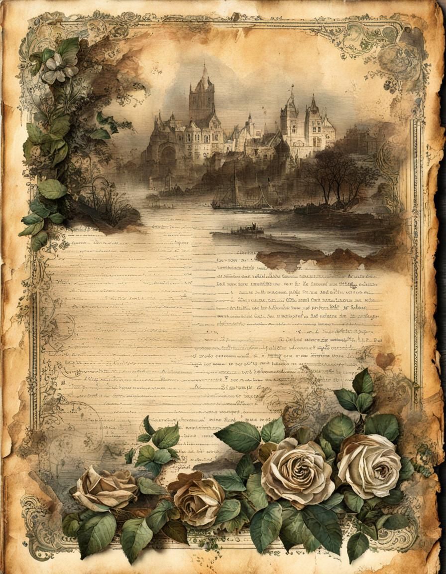 Vintage Journal Page with Roses in Mixed Media