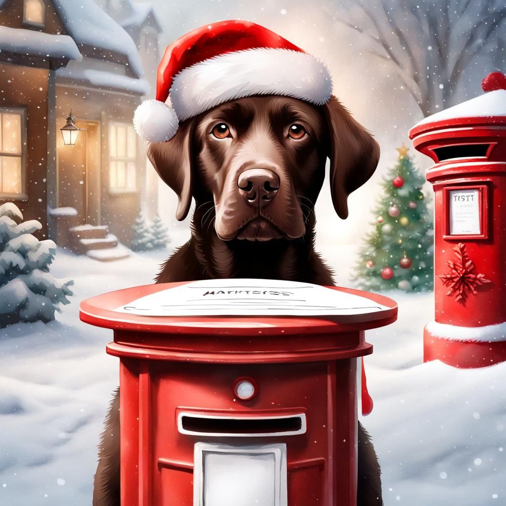 Labrador with Christmas Letter, Watercolor Style