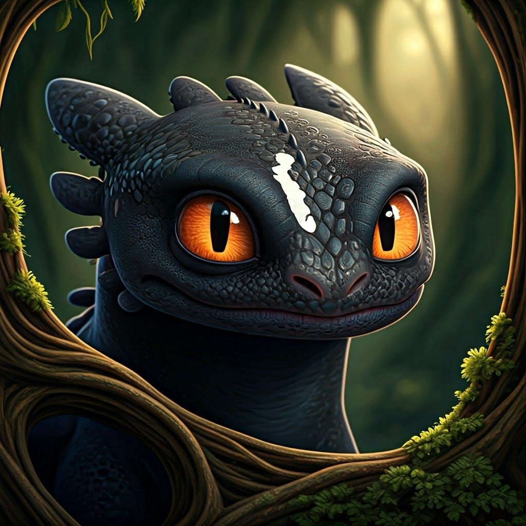 Night Fury Dragon Cub in Dreamlike Art Style