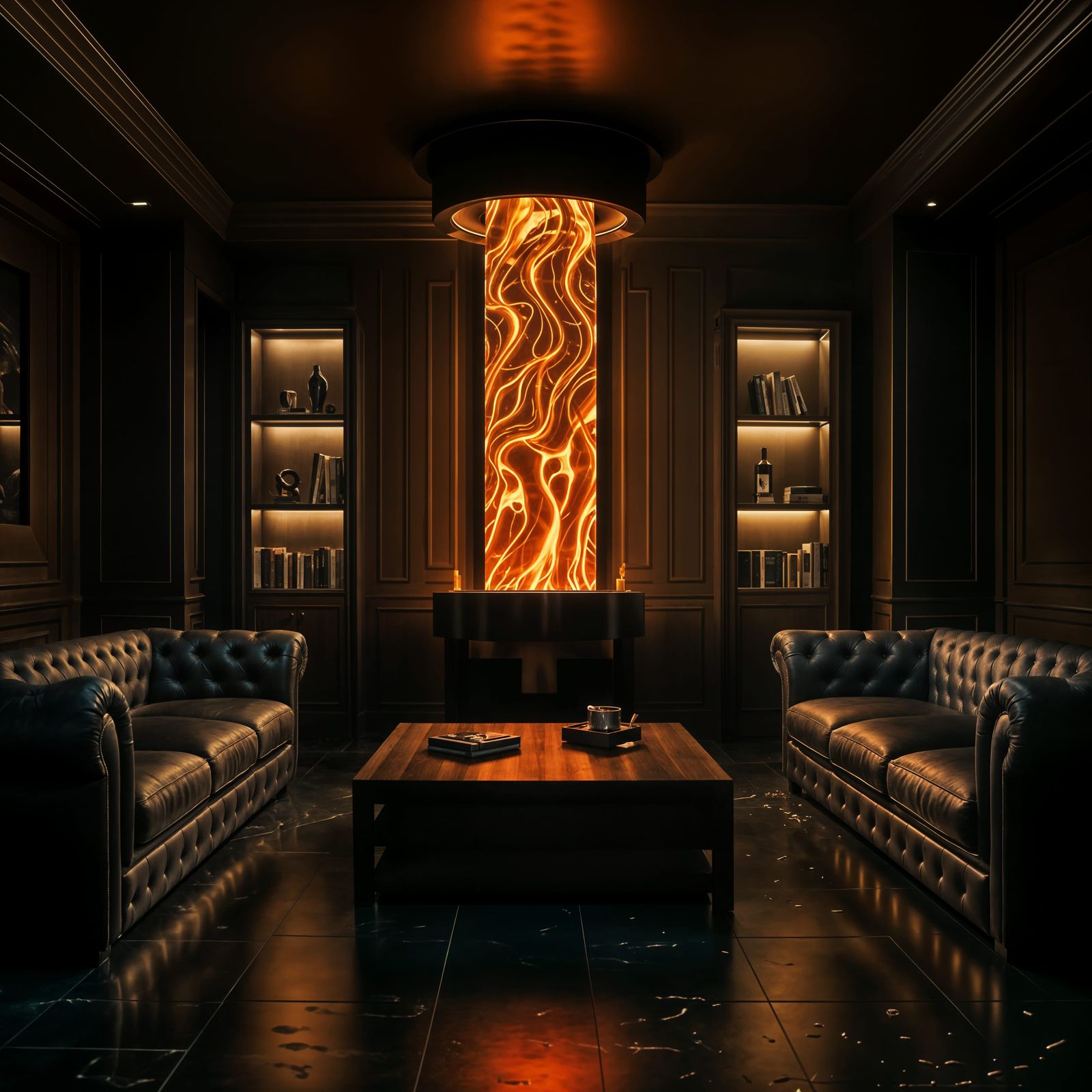 Modern Living Room with Molten Lava Tank