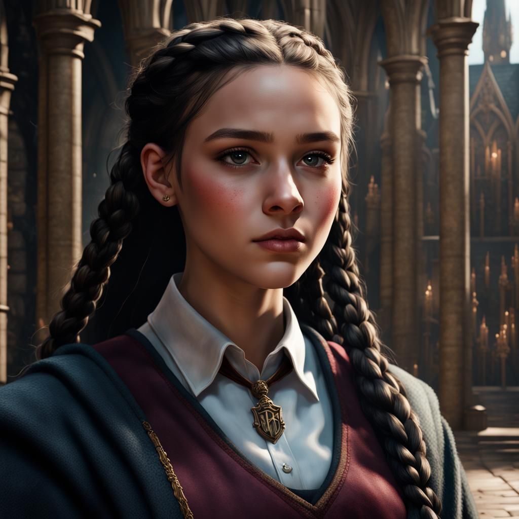 Teenage Girl with Braids in Digital Art Style