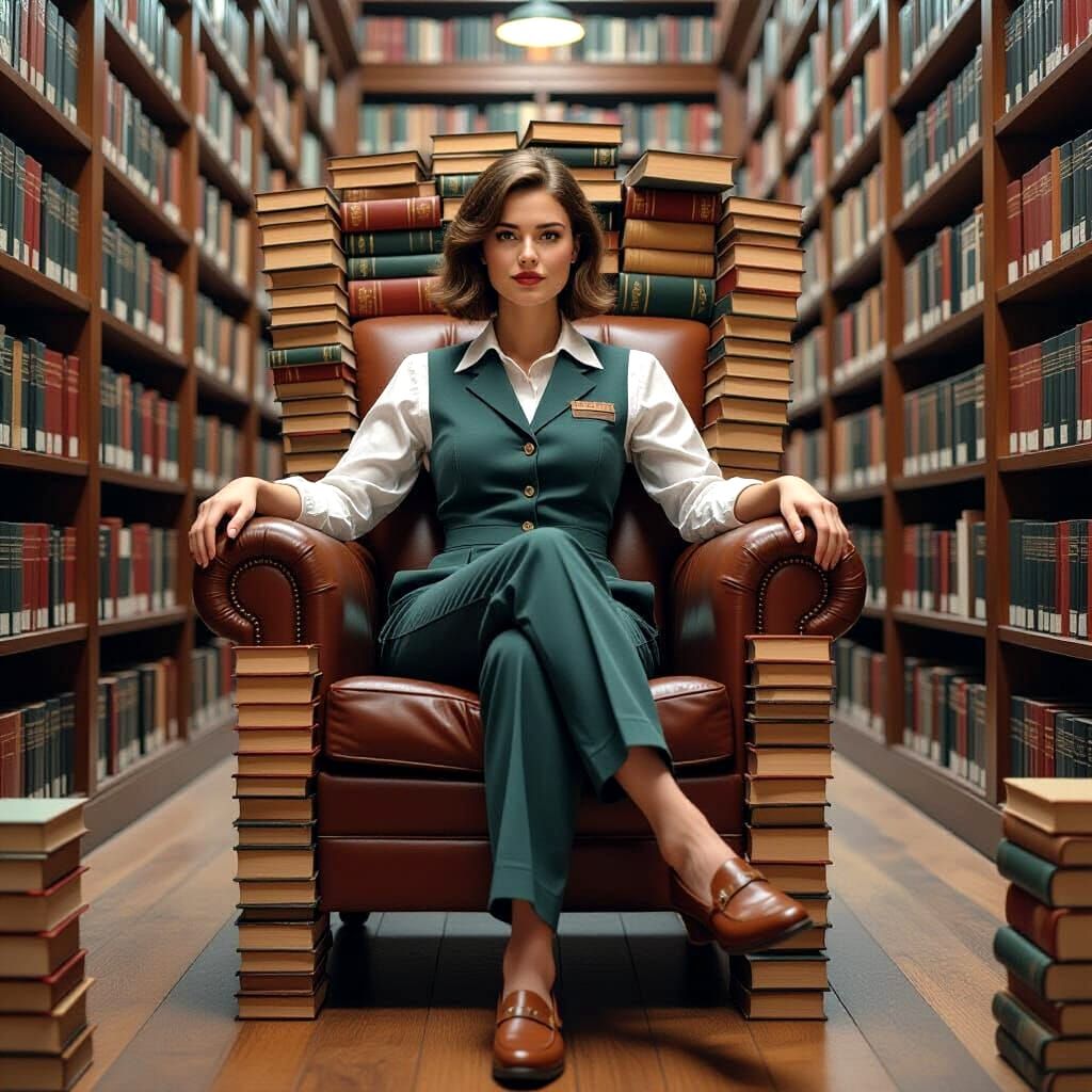 Realistic Woman Reading in Fantasy Library