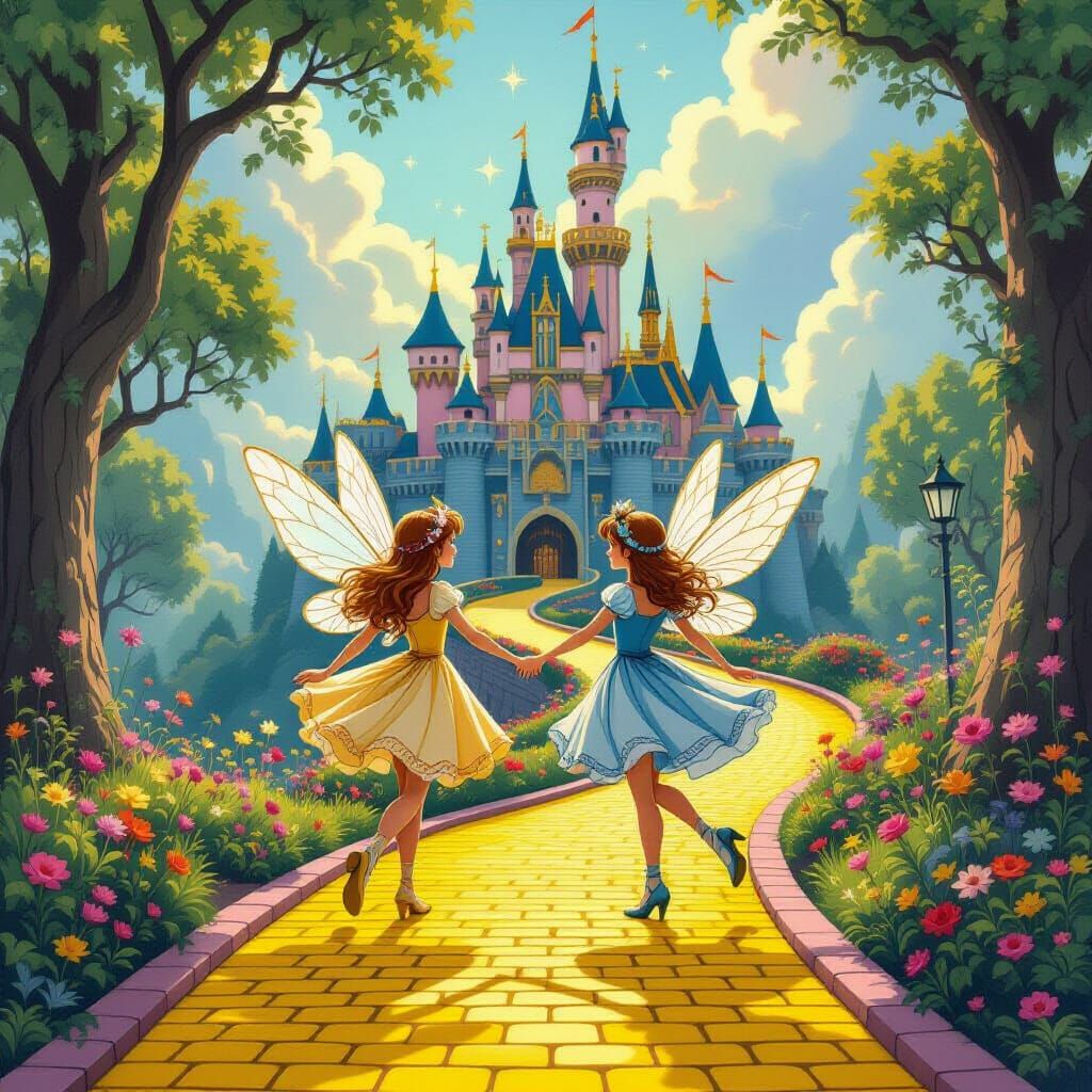 Yellow Brick Road leading to a Disney castle