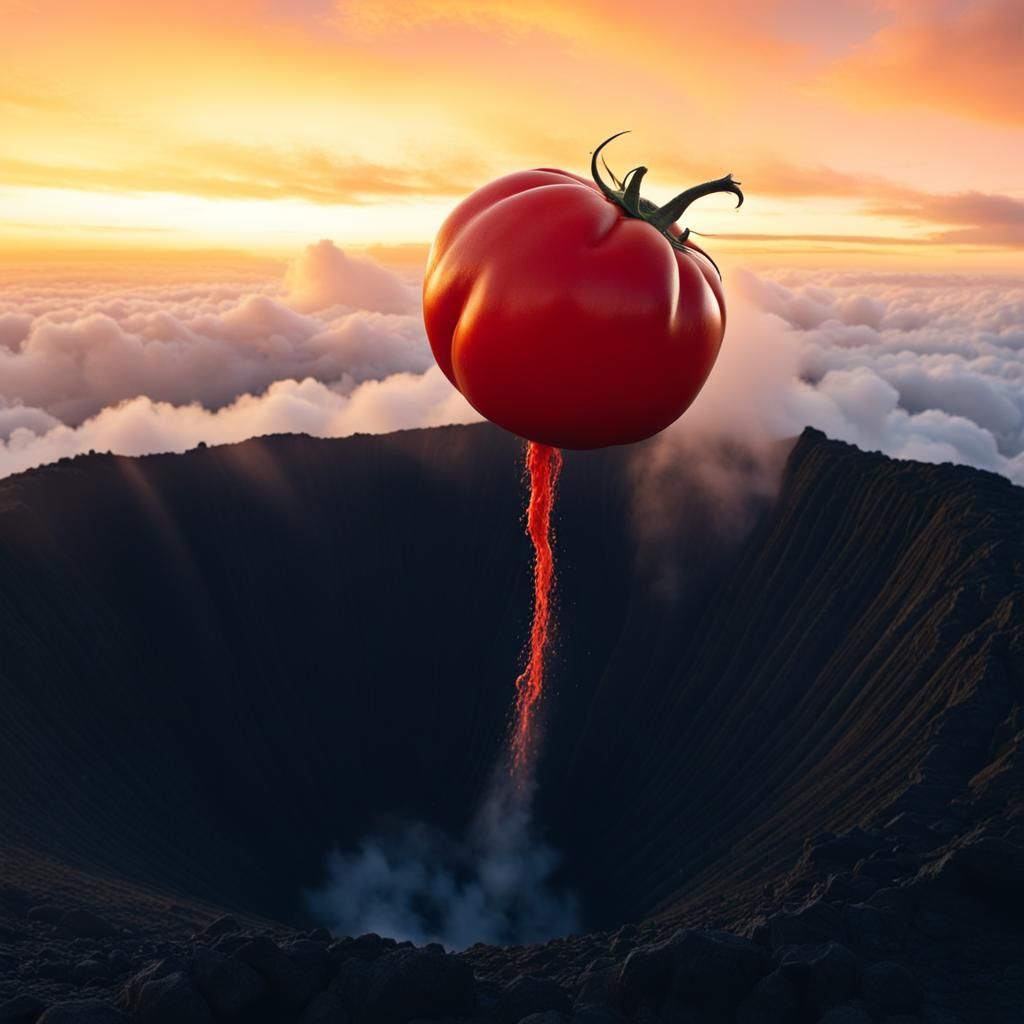 Gigantic Tomato Falls From Volcano Crater