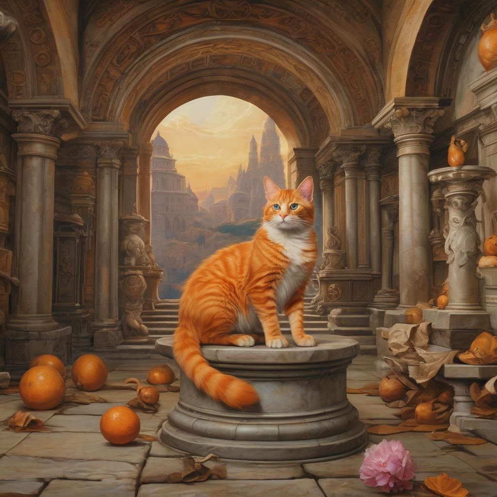 Renaissance Orange Cat in Michelangelo Style