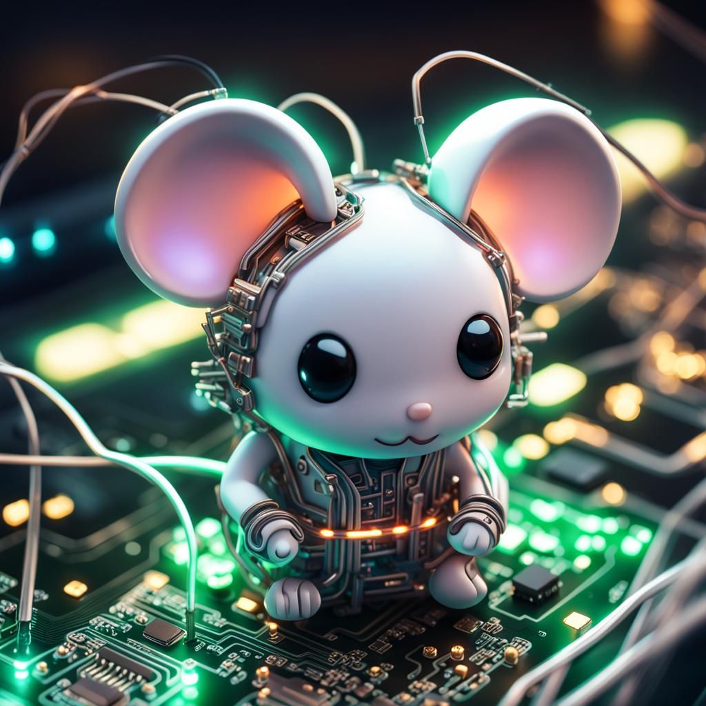 Chibi Circuit Mouse on Computer Board, Digital Art