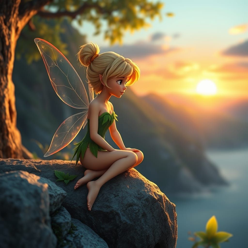 Enchanted Sunset Fairy in Vibrant Greenery