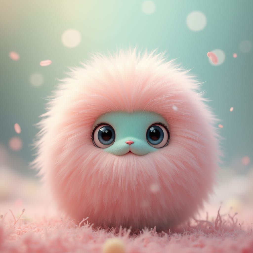 Pastel Pompom Creature in Fantasy Style