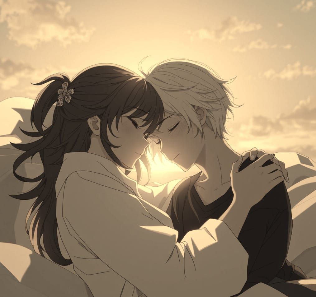 Anime Style Figures Hugging and Sleeping