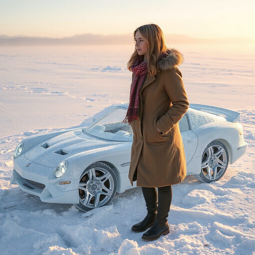 Icy Car Sculpture in Winter Light