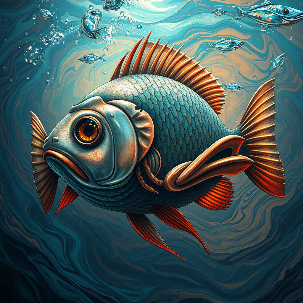 Fish with Eyeglass in Surreal Aquatic Realm