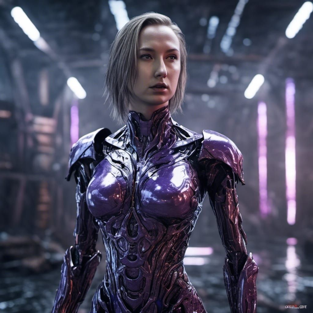 Futuristic Cyborg with Silver Hair in Detailed Digital Art