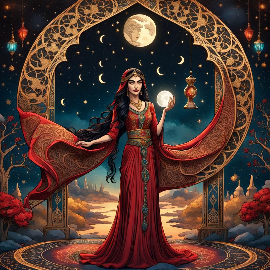 Arabian Woman with Tarot Card, Fantasy Concept Art