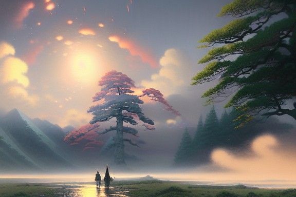 Ethereal Fantasy Landscape in Gouache Style