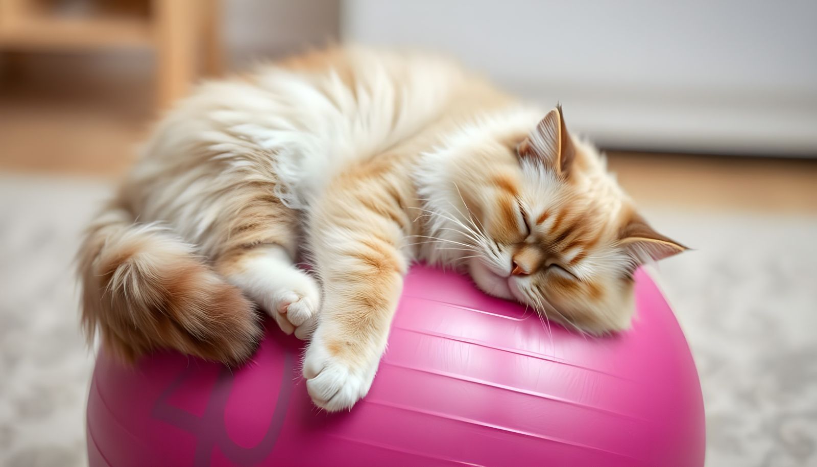 Persian Cat on an Exercise Ball in Relaxing Pose