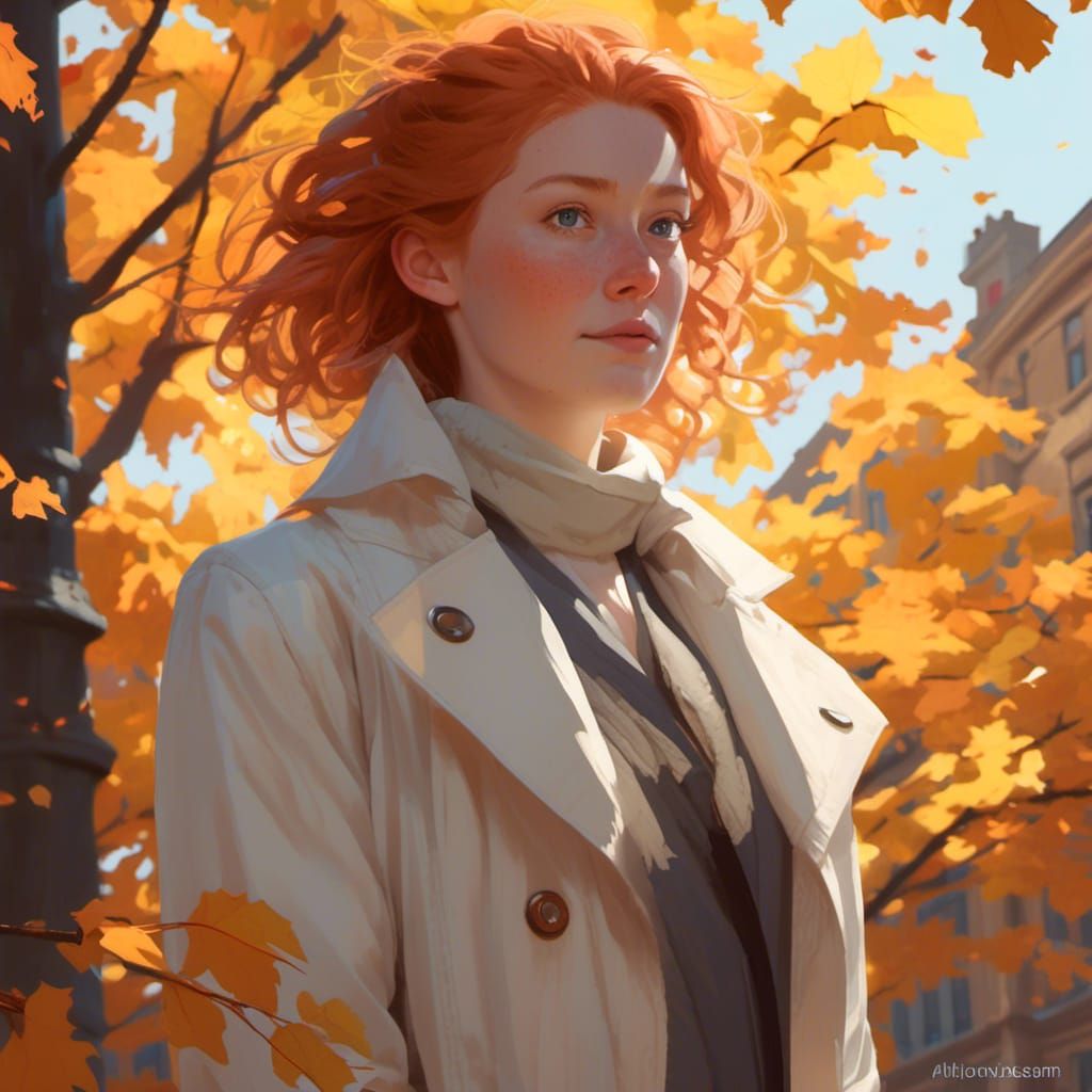 Ginger Woman Portrait in Anime Style by Rutkowski