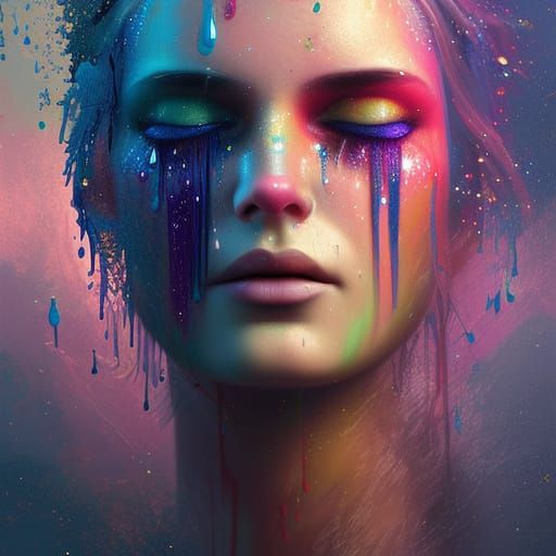 Colorful Tears: A Detailed Digital Portrait