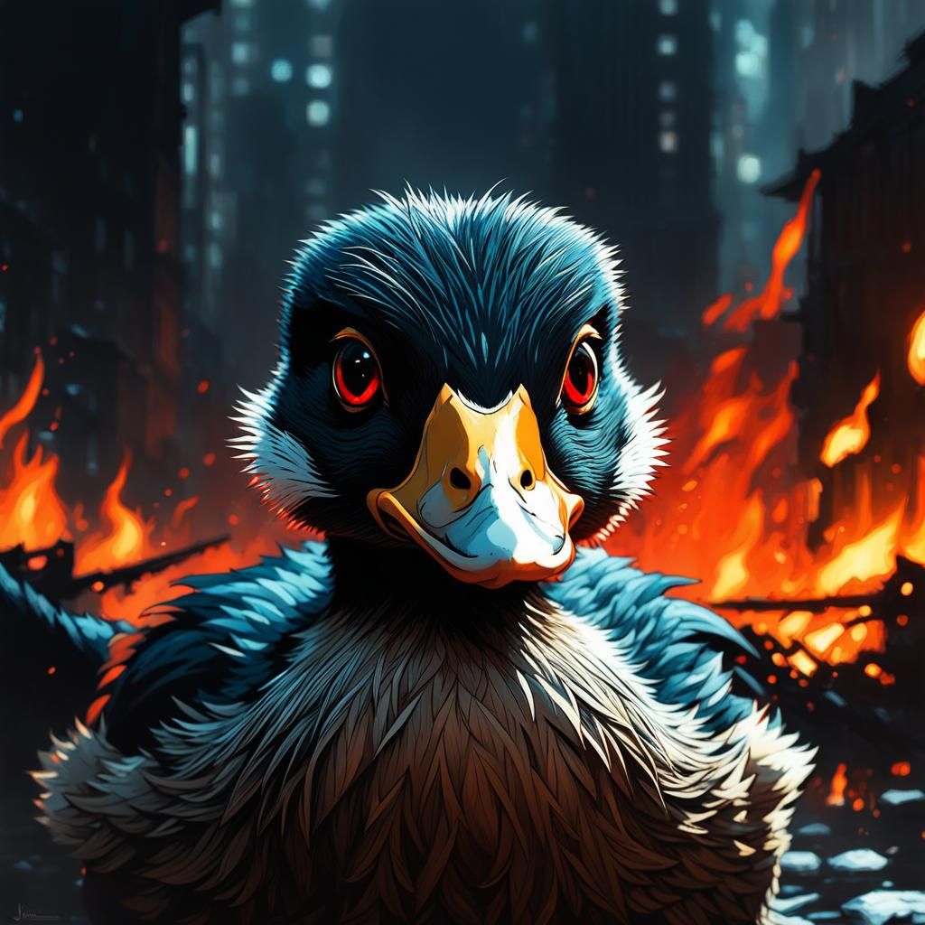 Grumpy Duckling in Flames: Sinister Digital Art
